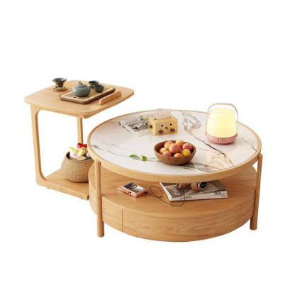 Japanese Glass Wood 2-Tier End Table
