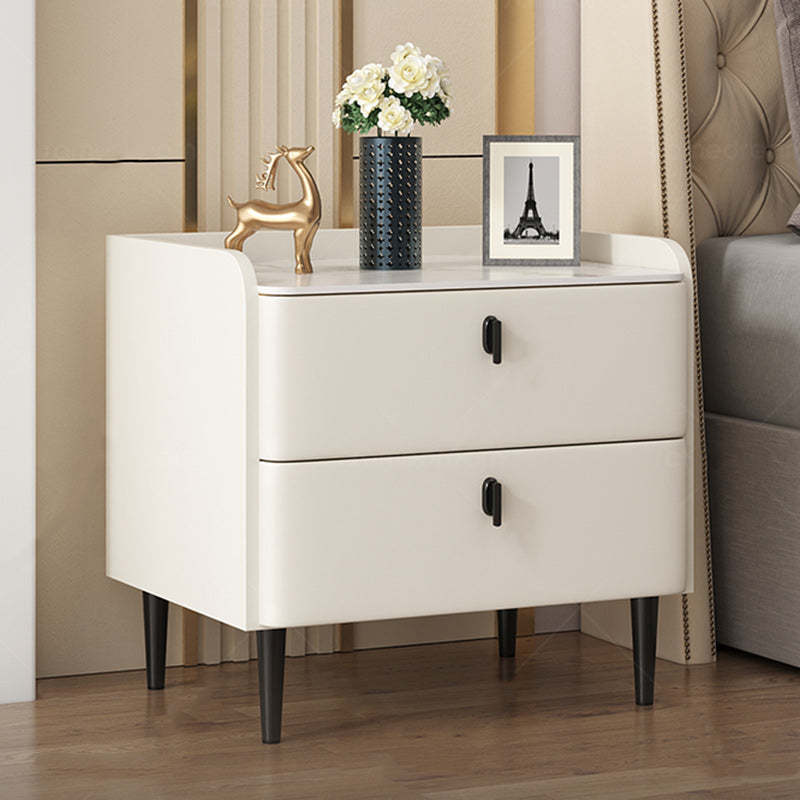 Minimalist Leather Wood Rock Plate Nightstand 2-Drawer