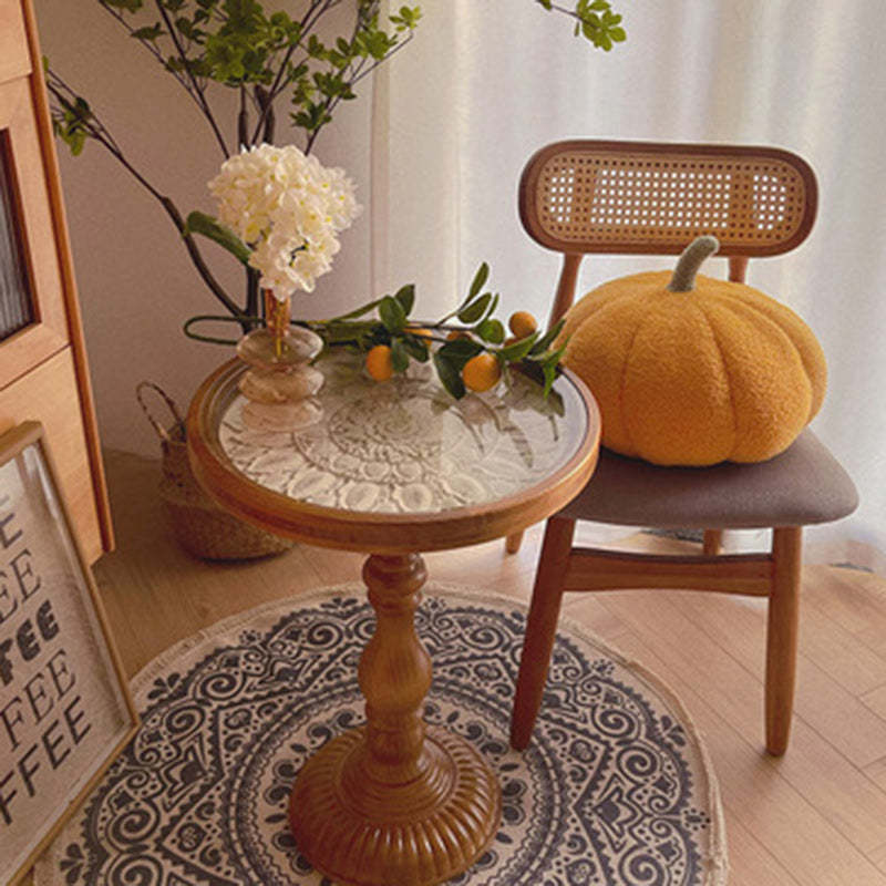 Vintage Embossed Flower Wood End Table — Flower & Original Wood Color / White