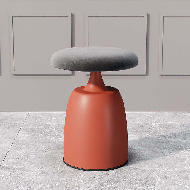 Minimalist Cylinder Fabric Metal Vanity Stool — Red + Black Base
