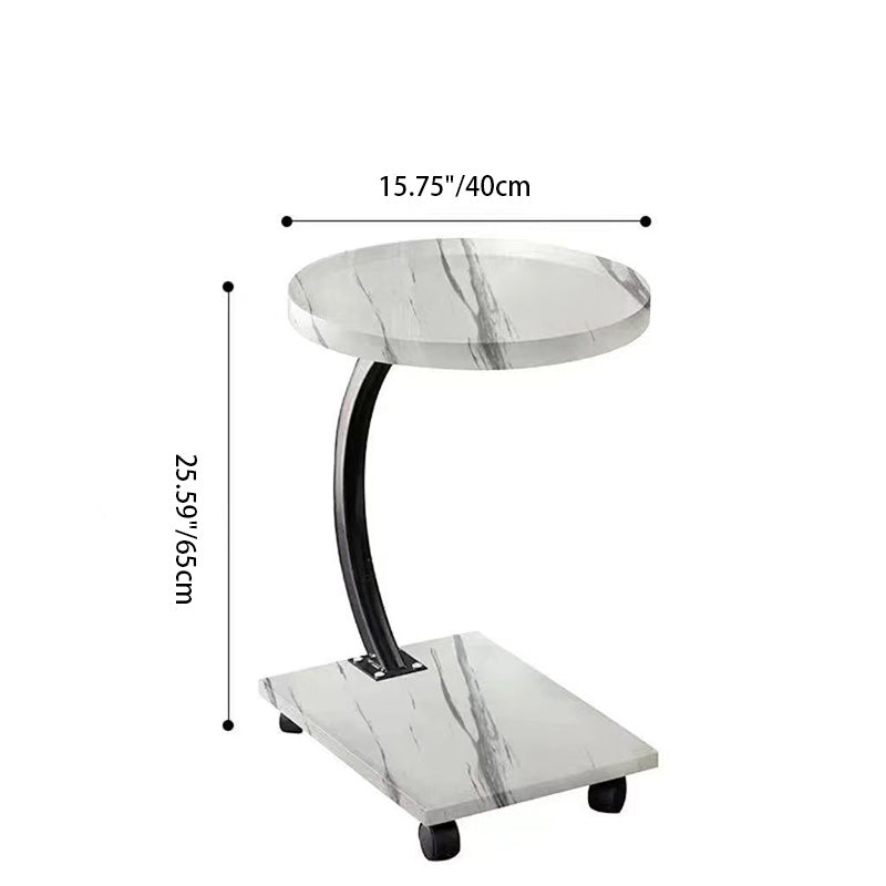 Chinese Round Wood Marble Iron 2-Tier End Table — Round / White