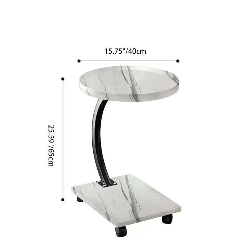 Chinese Round Wood Marble Iron 2-Tier End Table — Round / White