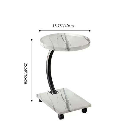 Chinese Round Wood Marble Iron 2-Tier End Table — Round / White