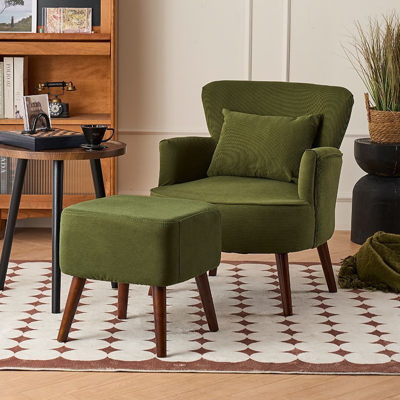 Minimalist Trapezoidal Velvet Wood Accent Chair — Dark Green