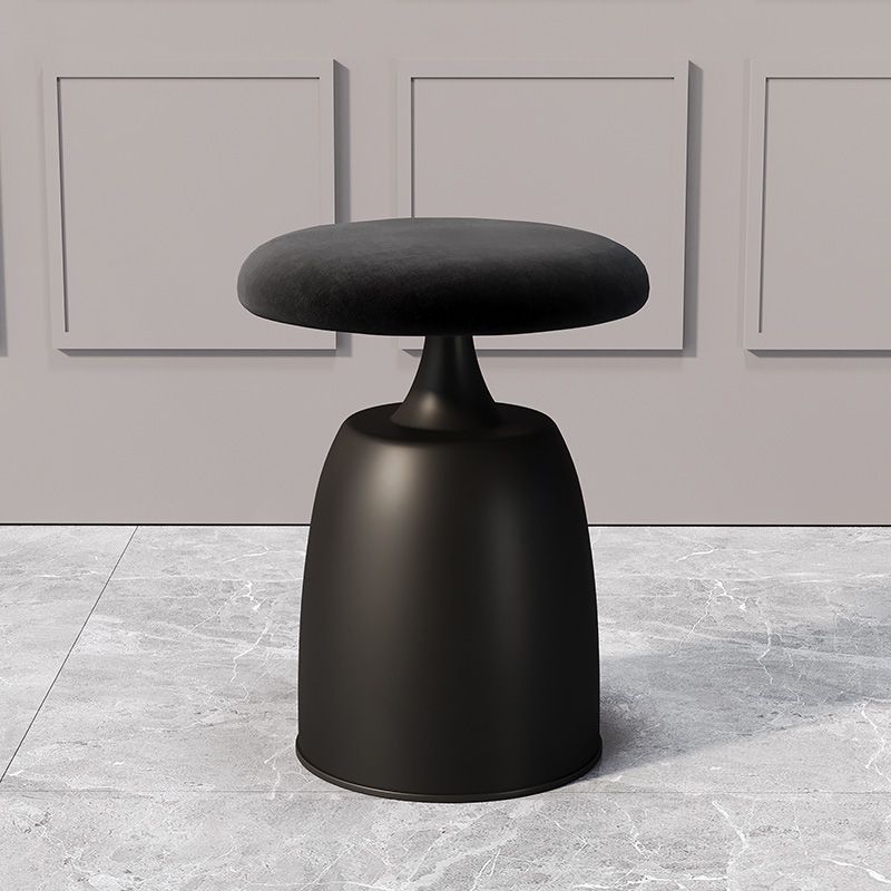 Minimalist Cylinder Fabric Metal Vanity Stool — Green + Black Base