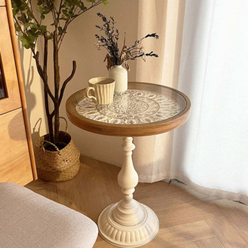 Vintage Embossed Flower Wood End Table