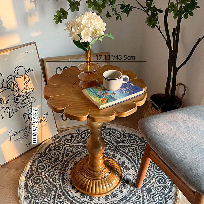 Vintage Embossed Flower Wood End Table — Embossed Original Wood Color / Original Wood Color
