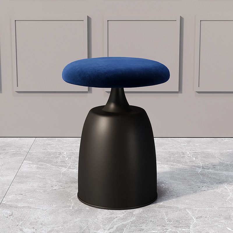 Minimalist Cylinder Fabric Metal Vanity Stool — Beige + Black Base