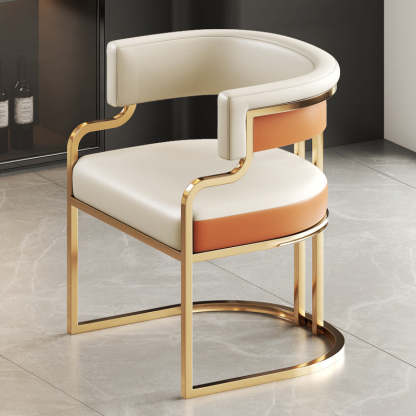 U-Shape Metal Leather Dining Armchair — White - Orange