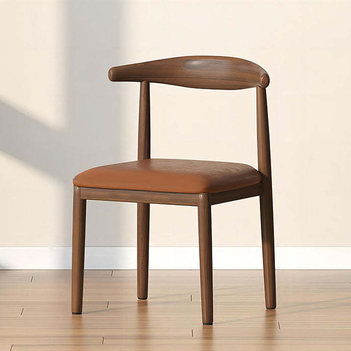 Modern Leather Fabric Steel Dining Chair — Sponge / Walnut Color & Gray