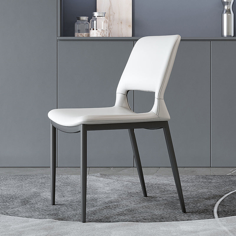 Minimalist Curved-Seat Leather Steel Dining Chair