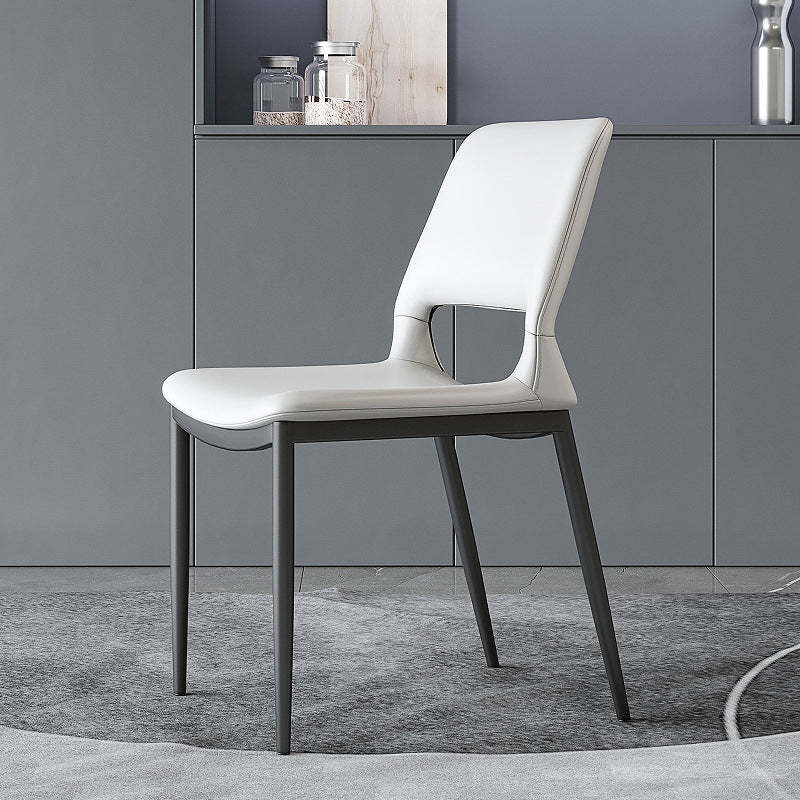 Minimalist curved-seat white dining chairs & benches