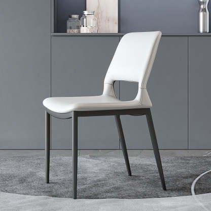 Minimalist Curved-Seat Leather Steel Dining Chair