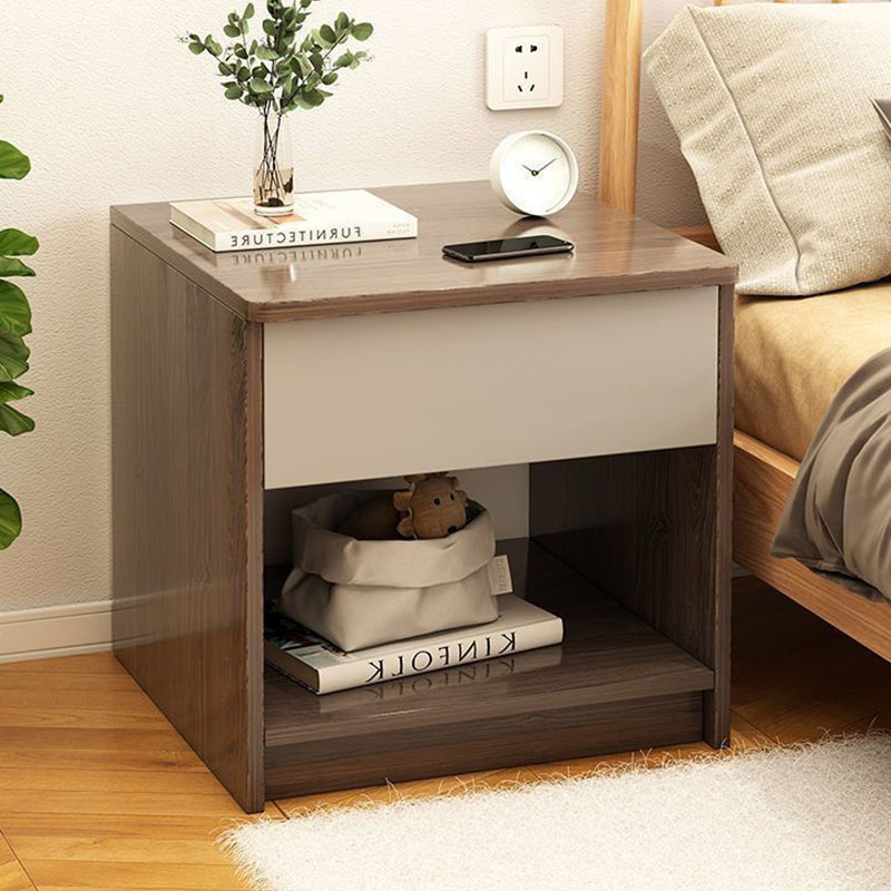 Modern Square 1-Drawer Nightstand — A - Black Walnut Color