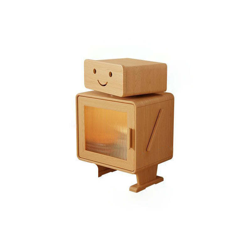 Contemporary Rubberwood Glass Metal Nightstand