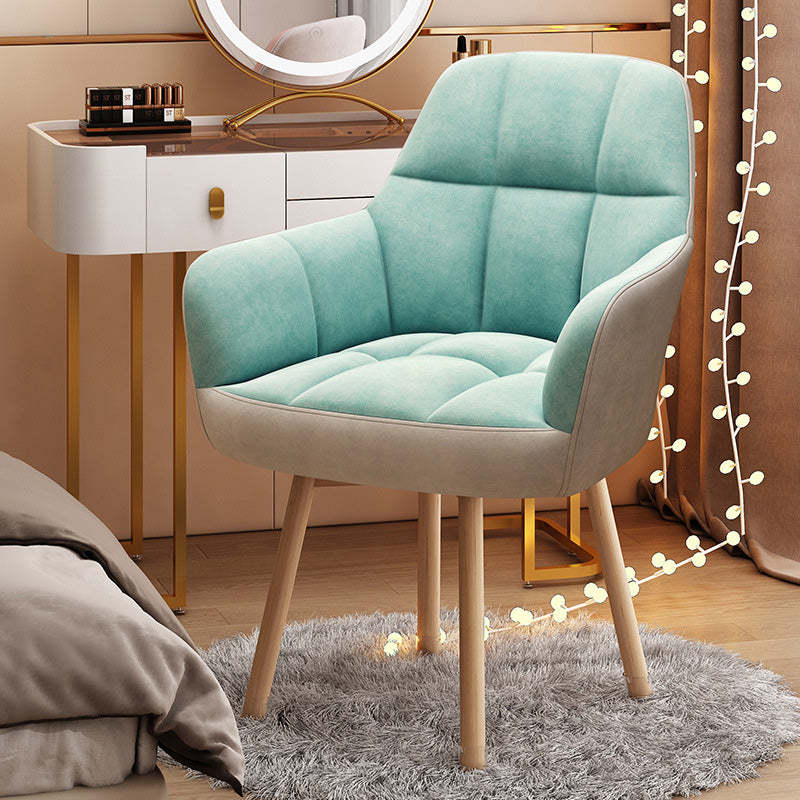 Modern Velvet Tapered-Leg Vanity Stool — Blue & Gray Velvet Seat + Wood Legs