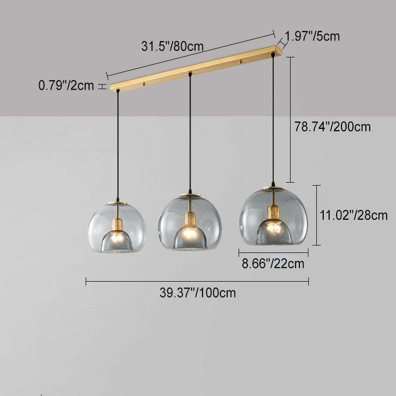Scandinavian Round Copper Glass Island Chandelier