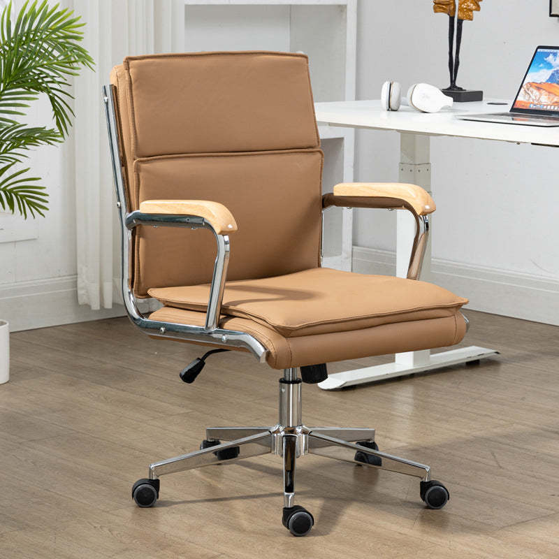 Minimalist PU Leather Steel Desk Chair — Gray