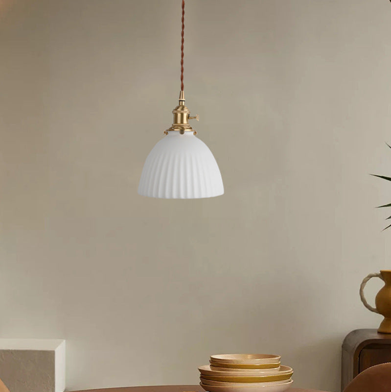 Japanese Minimalist Pure White Ceramic Pendant Light — D / Iron Brass Plating / 220V-240V For UK/AU