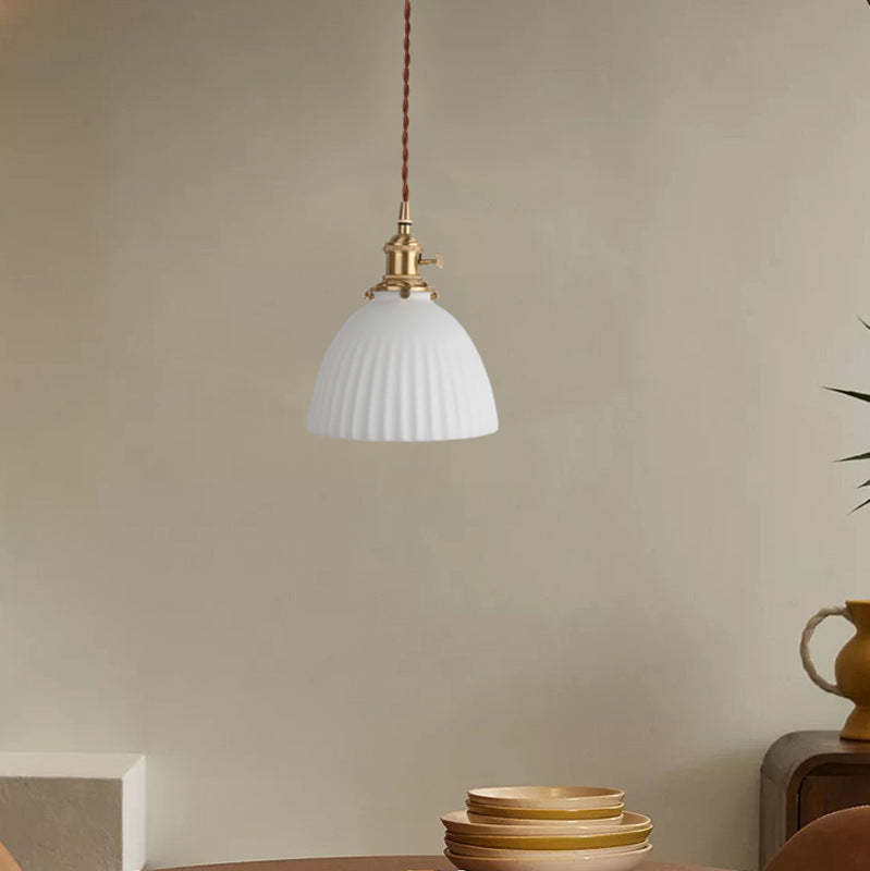 Japanese Minimalist Pure White Ceramic Pendant Light — D / Iron Brass Plating / 220V-240V For UK/AU
