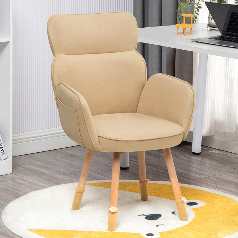 Nordic Fabric Upholstered Wood-Leg Vanity Stool — Khaki