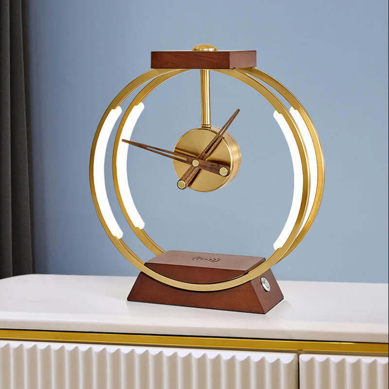 Luxury Clock Wireless Charging LED Touch Table Lamp — Gold / Infinitely Dimmable
