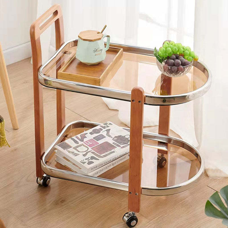 Minimalist Wood Glass Swivel Trolley End Table