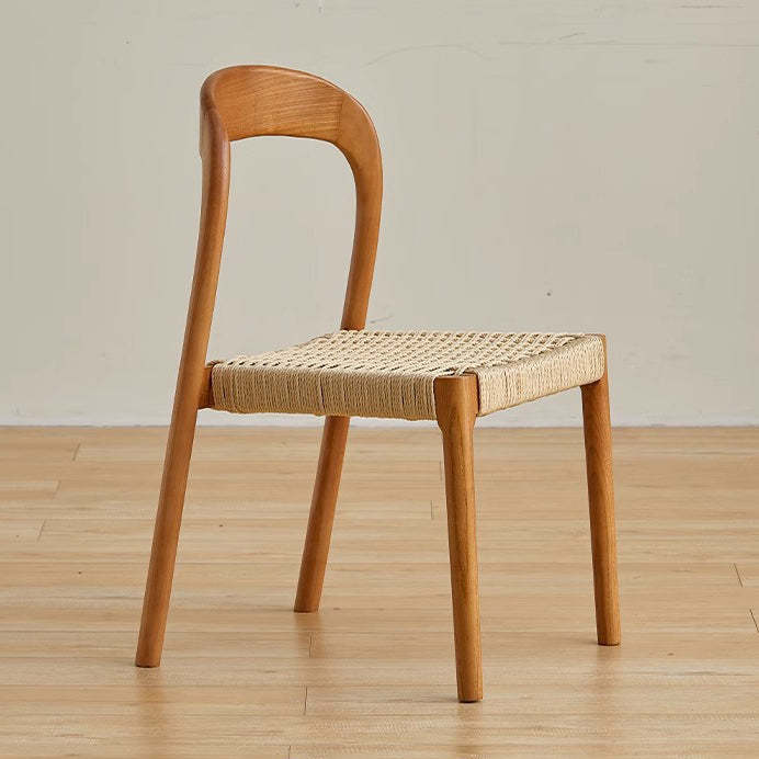 Vintage Braided Rope Wood Dining Chair — Walnut Color Frame + Braided Rope Seat