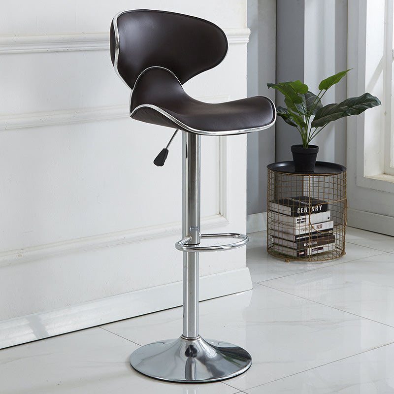 Industrial Curved PU Leather Swivel Bar Stool Wingback — Dark Brown