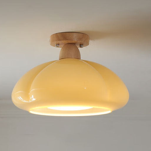 Modern Cream Rubberwood 1-Light Ceiling Light — White / 110V-120V For US/CA