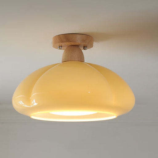 Modern Cream Rubberwood 1-Light Ceiling Light — White / 110V-120V For US/CA
