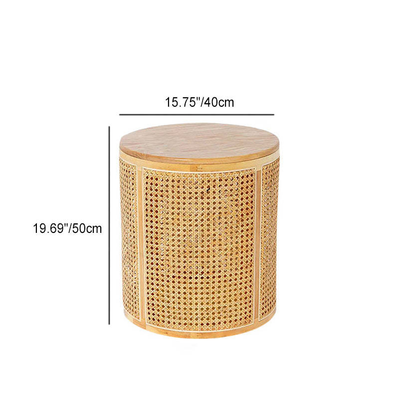 Scandinavian Cylindrical Wood Rattan Coffee Table