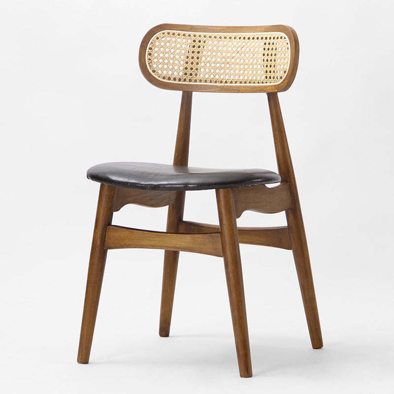 Japanese Faux Leather Wood Splayed-Leg Dining Chair