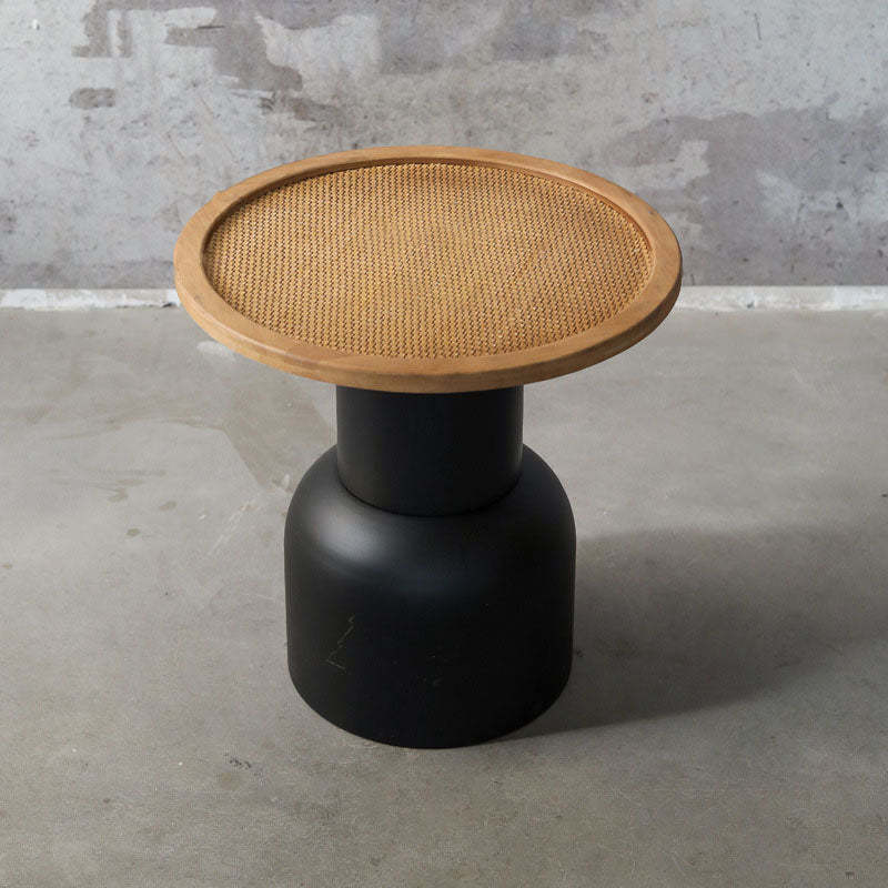 Lighom traditional round wood coffee tables in iron rattan wood