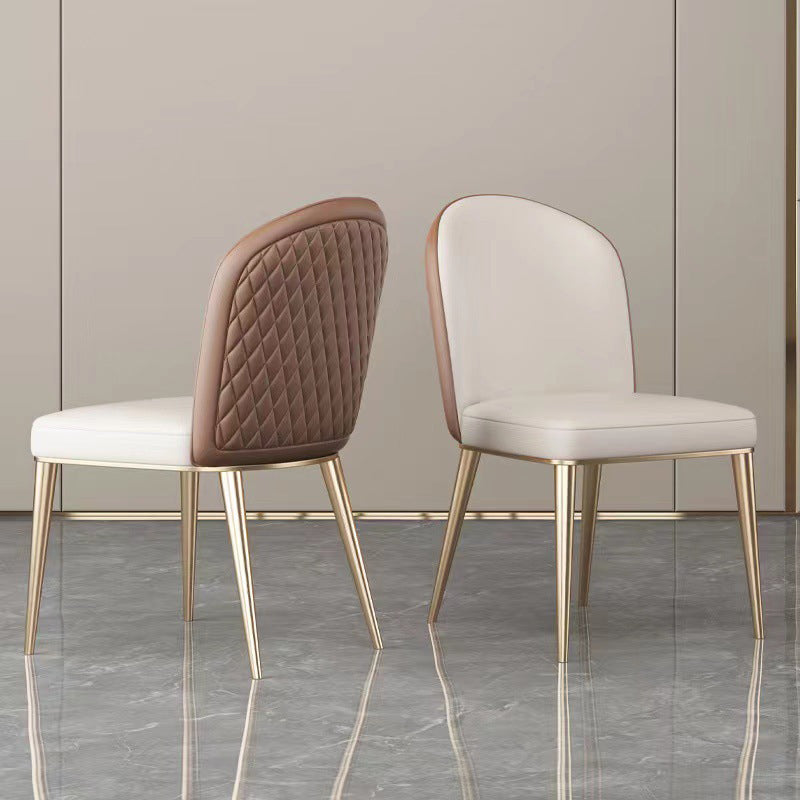 Nordic Curved Leather Tapered Leg Dining Chair — White & Brown