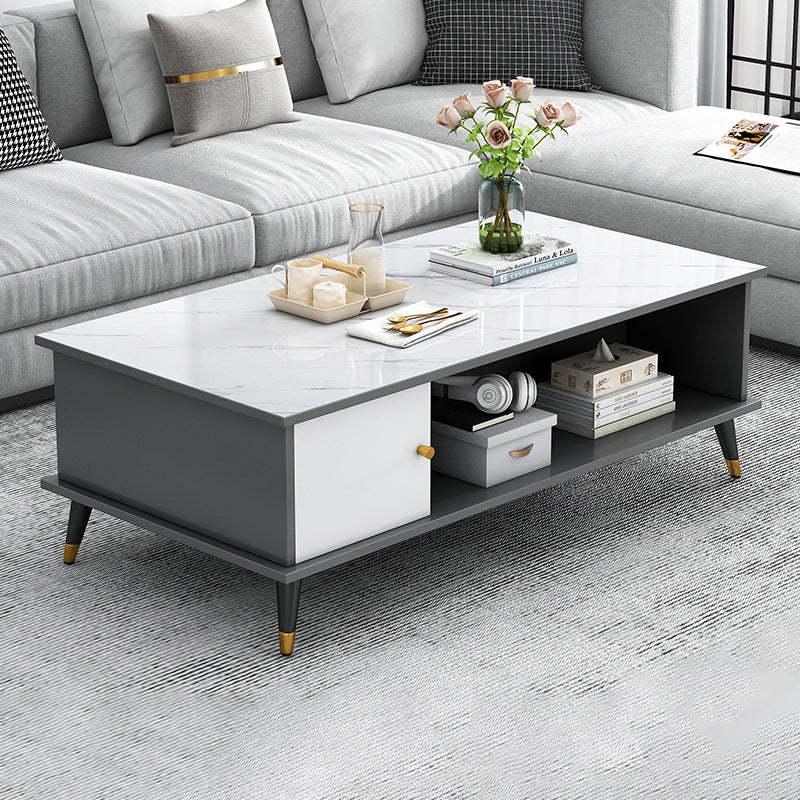 Nordic Rectangular Engineered Wood Iron Coffee Table