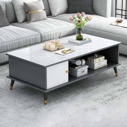 Nordic Rectangular Engineered Wood Iron Coffee Table