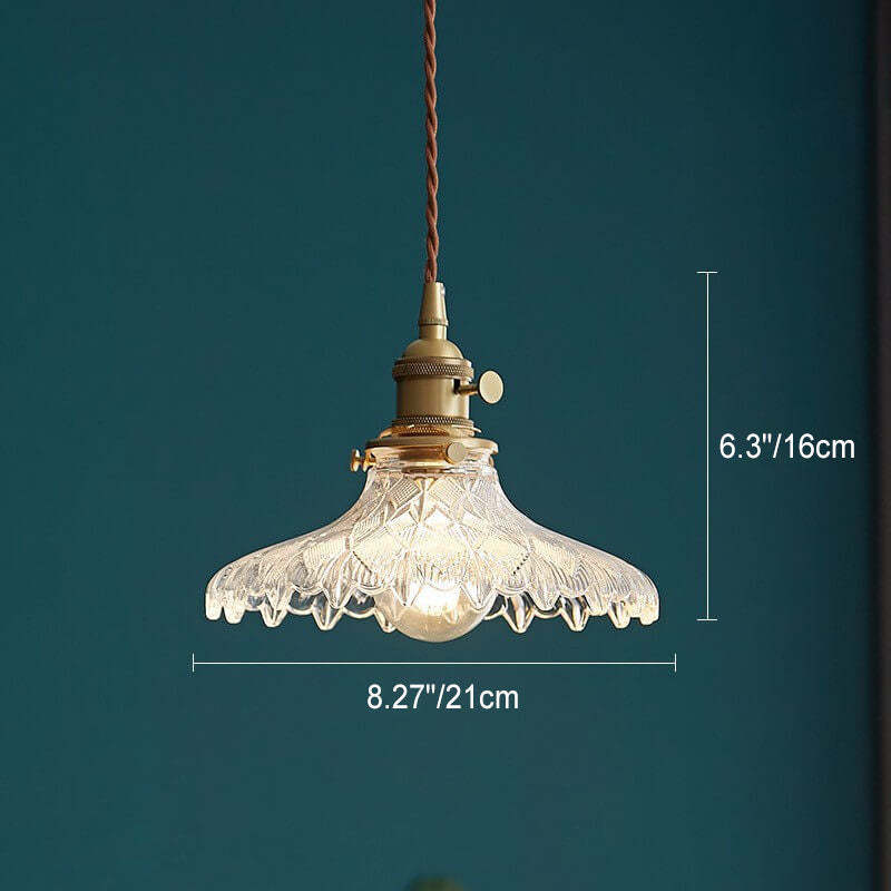 Nordic Vintage Floral Glass Brass Pendant