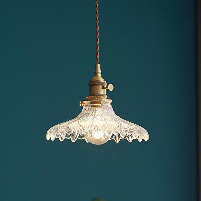 Nordic Vintage Floral Glass Brass Pendant