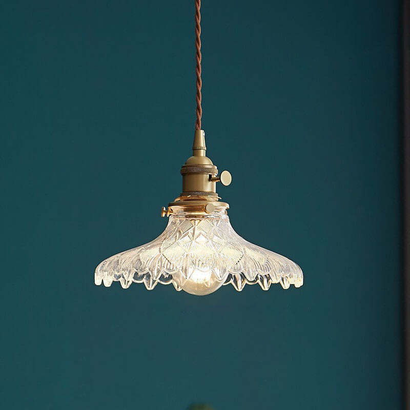 Nordic Vintage Floral Glass Brass Pendant