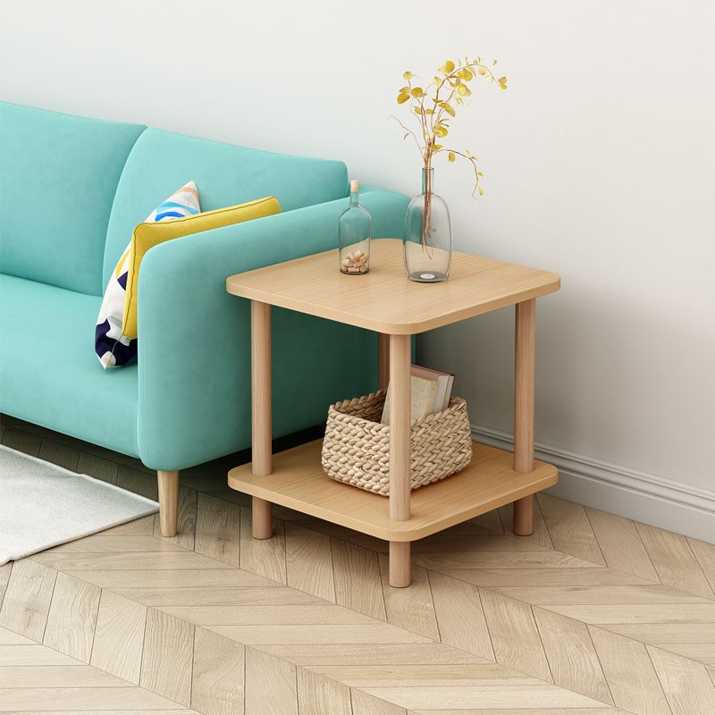 Japanese Solid Wood 2-Tier End Table - Natural