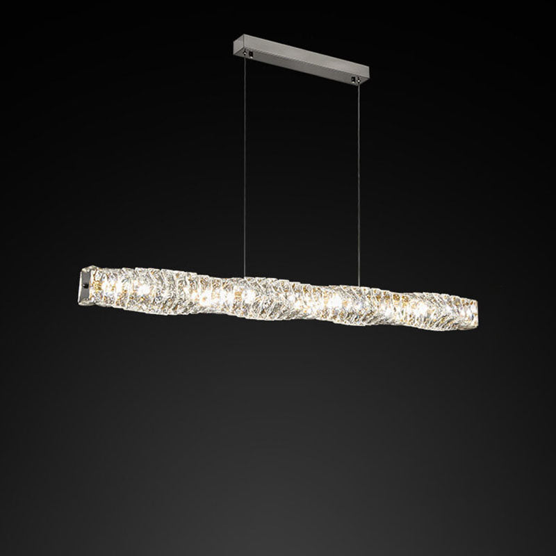 Modern Stainless Steel Crystal Strip LED Island Pendant