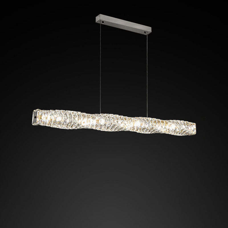 Modern Stainless Steel Crystal Strip LED Island Pendant