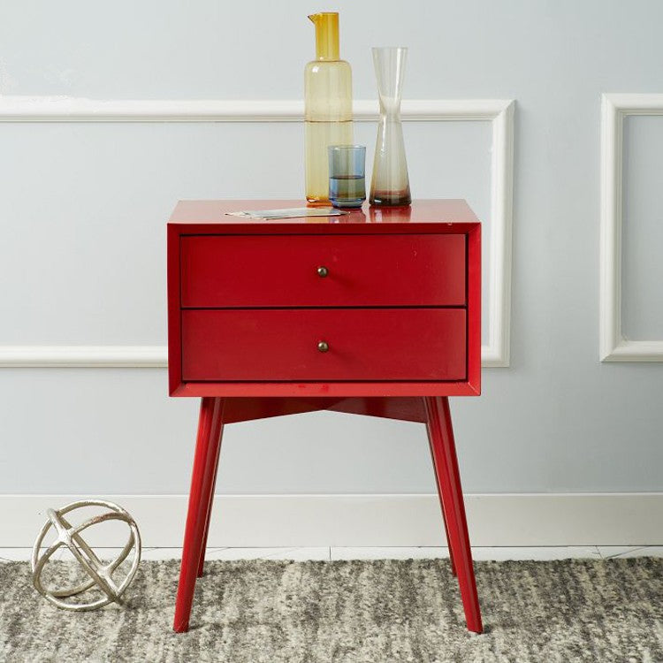 Nordic Wood 2-Drawer Side Table — Red