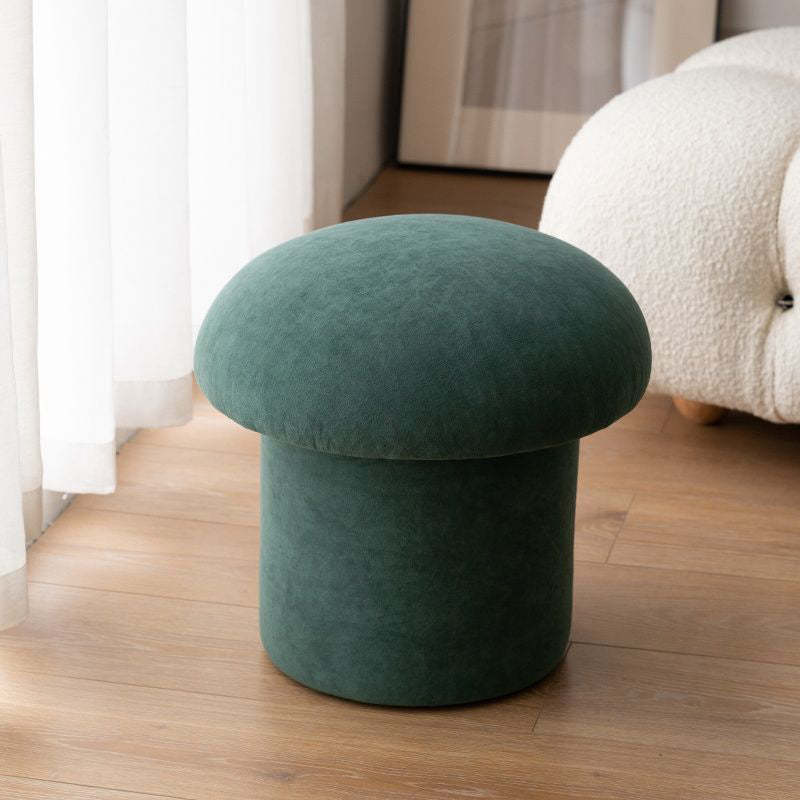 Scandinavian Lambswool Wood Round Mushroom Vanity Stool — Blue