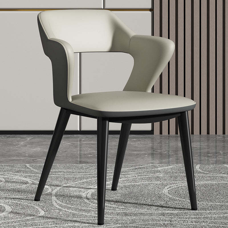 Scandinavian Leather Fabric Wing Dining Chair — Leather - Dark Gray
