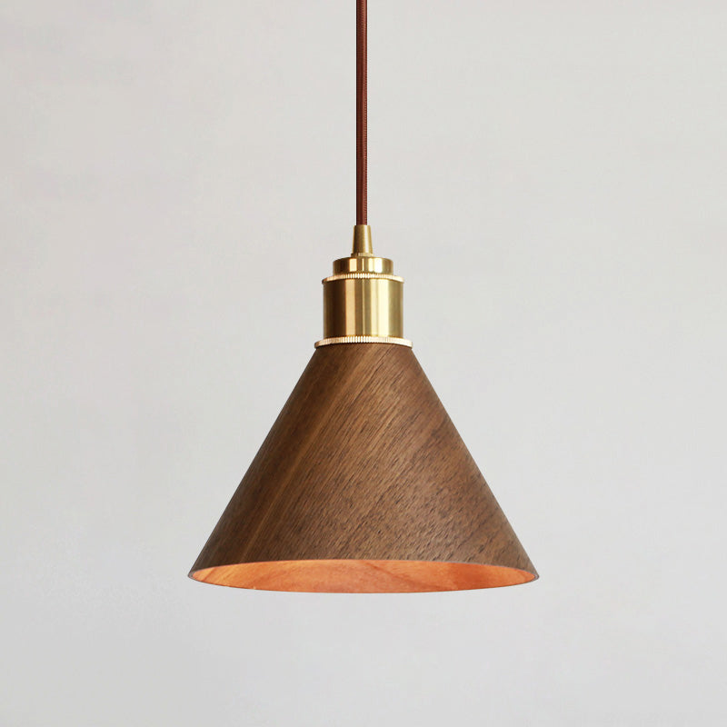 Nordic Minimalist Solid Wood Cone Copper Pendant Light