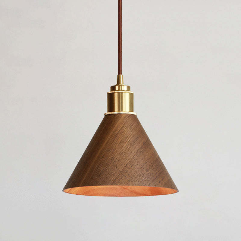 Nordic Minimalist Solid Wood Cone Copper Pendant Light