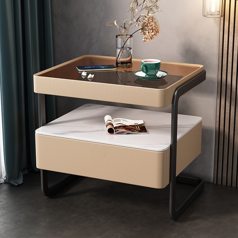 Minimalist Lock Tempered Glass Iron Nightstand — White - Without Lock