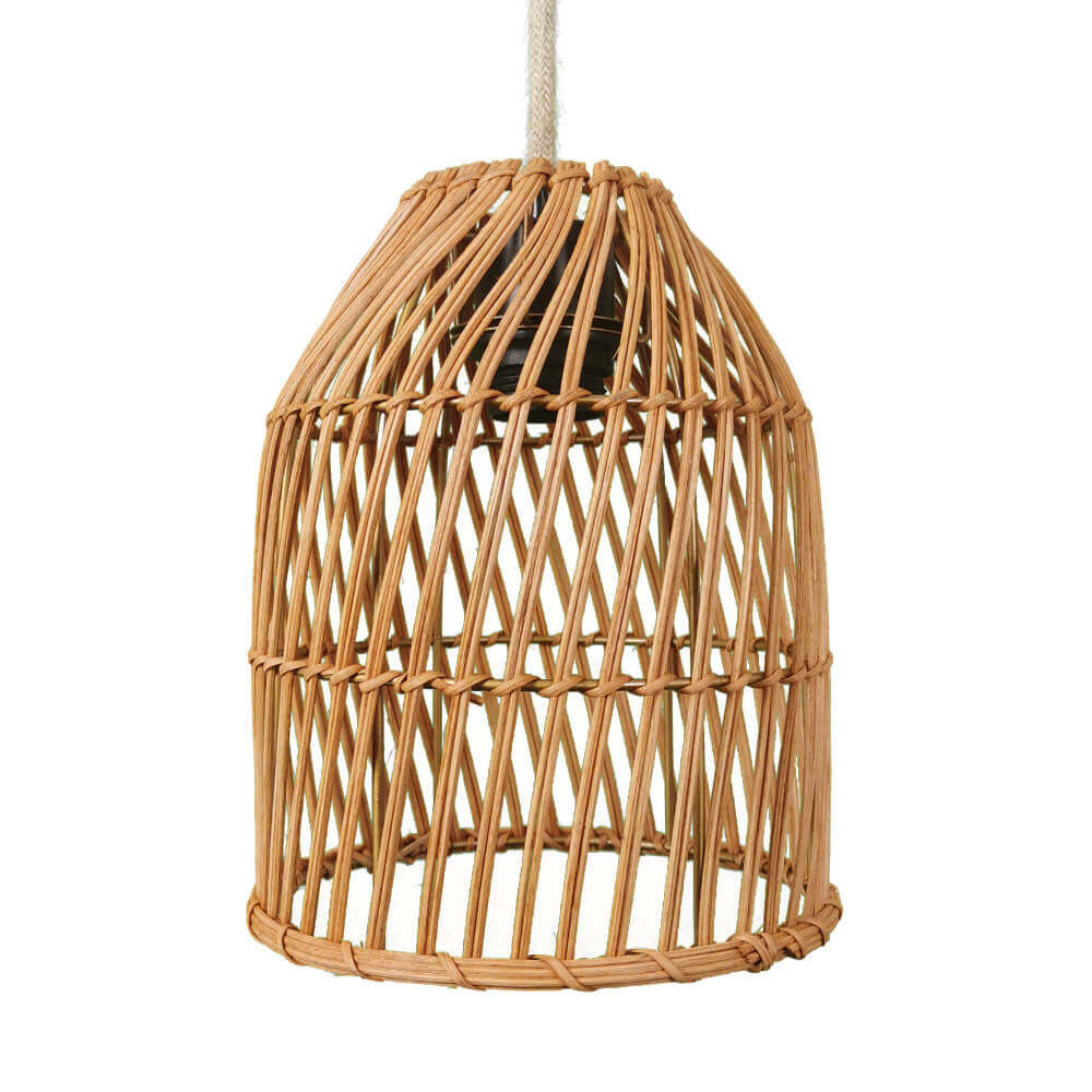 Vintage Rattan Dome Column Pendant Light